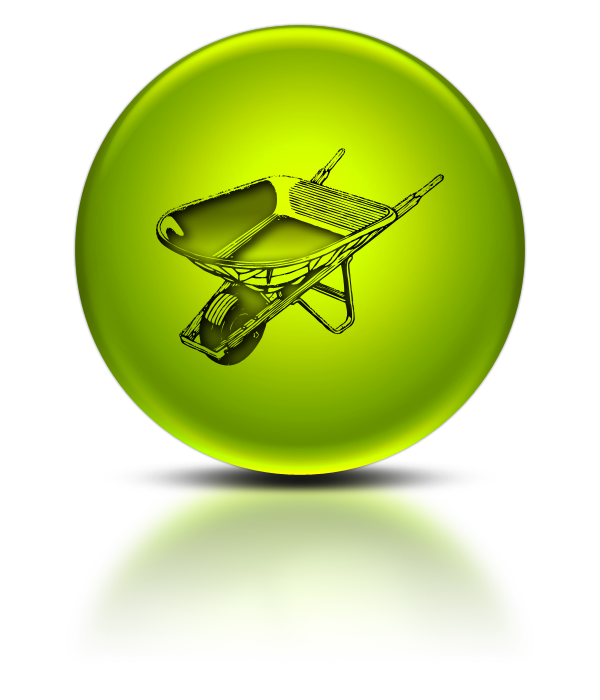 green metallic orb icon business tool wheelbarrow